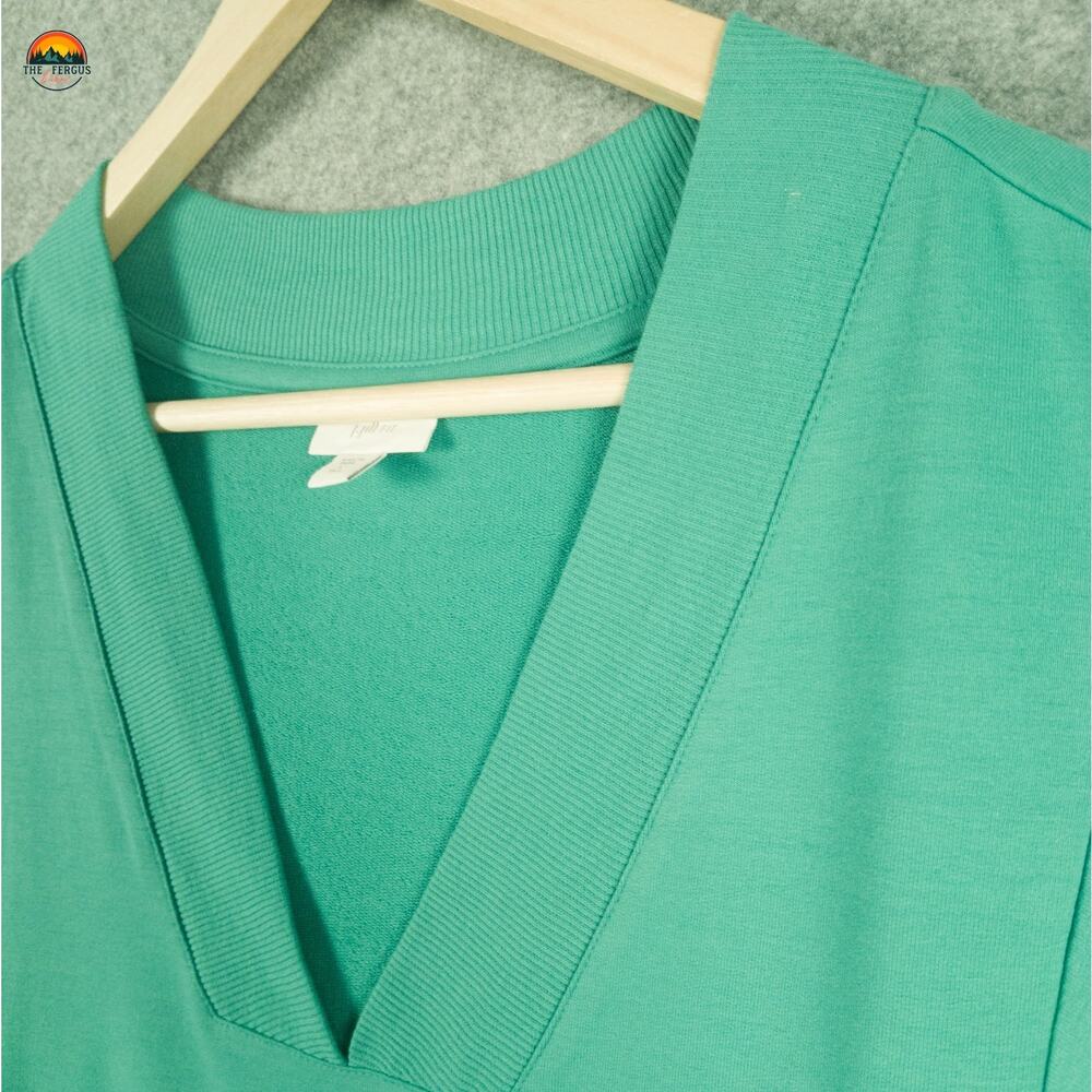 J. Jill Fit Pullover Sweatshirt Green Verde Long Sleeve V-Neck Pockets Women's L - Picture 3 of 11